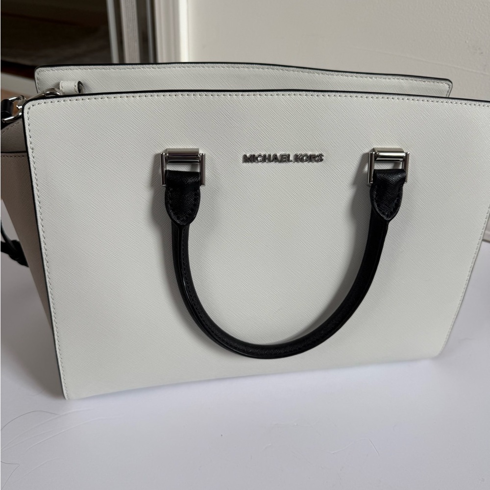 Michael Kors White Satchel with Black Handles